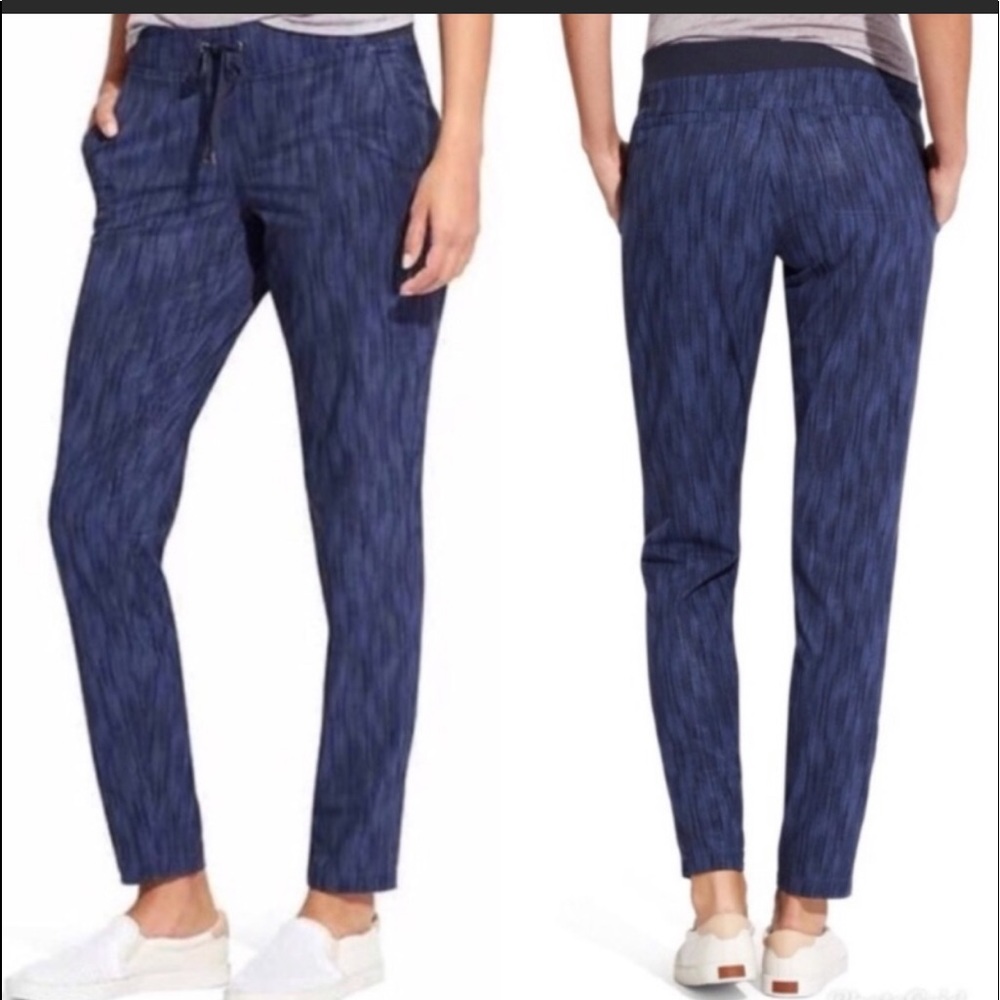 Athleta Midtown Ankle Pants Navy Stripe